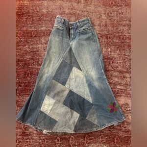 Vintage Blue Patchwork Denim Skirt